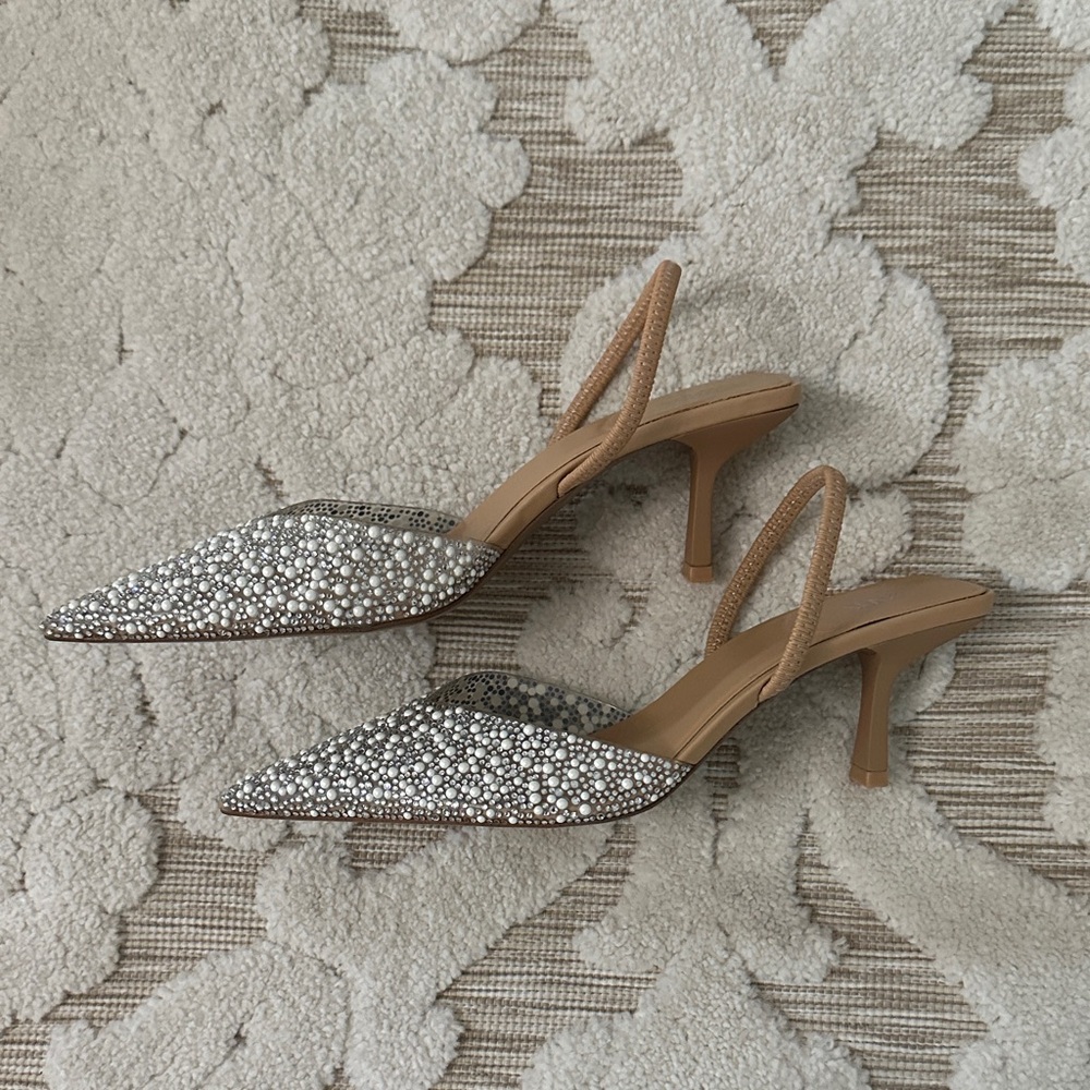 Zara Glittering Silver and Tan Heels never worn - Picture 2 of 3